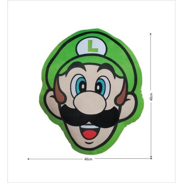 3D-kudde - MARIO BROS - Luigi-ansikte - Mikrofiber - 40 cm