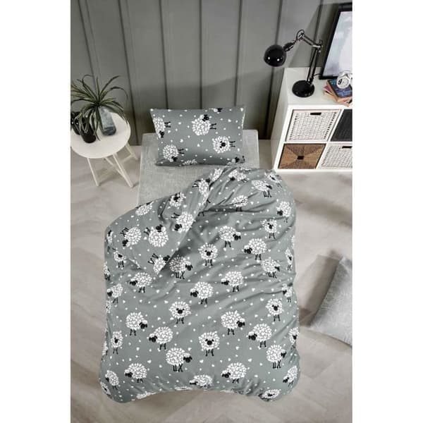 Bäddset - 1 påslakan 220 x 240 cm + 2 örngott 60 x 60 cm - 65% bomull, 35% polyester - Grå