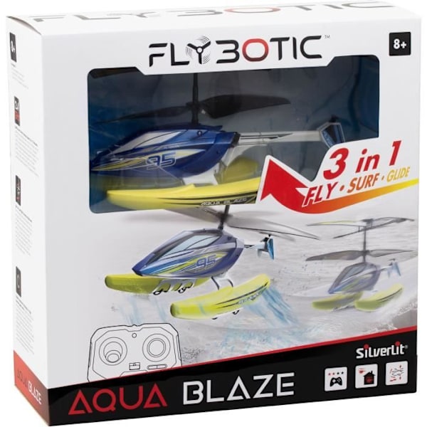 Fjärrstyrd helikopter - FLYBOTIC - Helico Aqua Blaze - 19 -5 cm - gul och svart - 8 år gammal