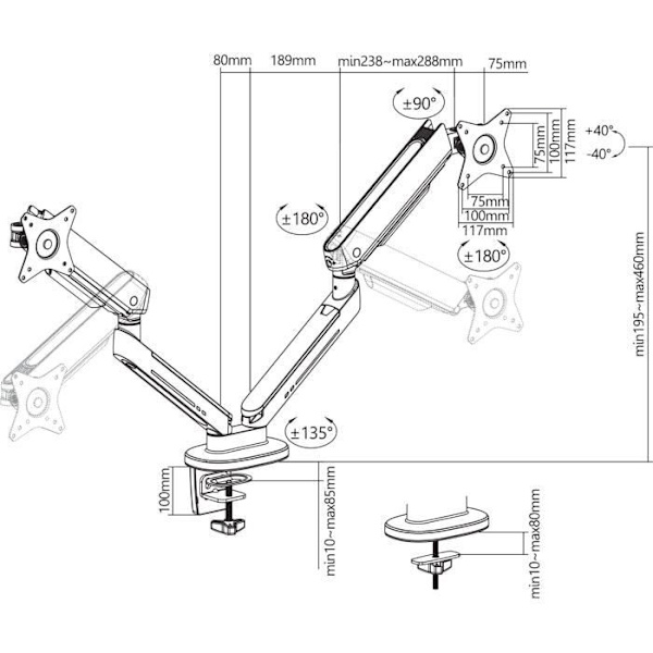 Dubbel ledad arm - OPLITE - MT10 - Svart