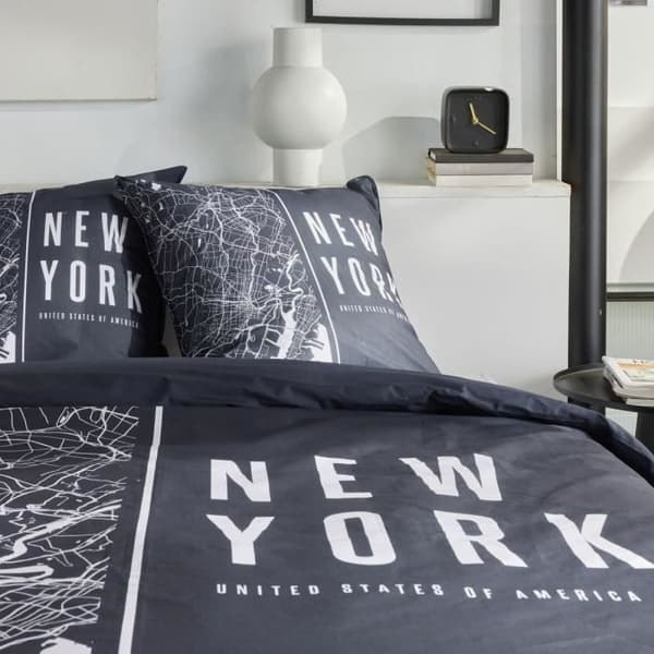 Sängkläder - IDAG - JAVA - 2 personer - 240x220 cm - Bomull - New York-tryck - Svart