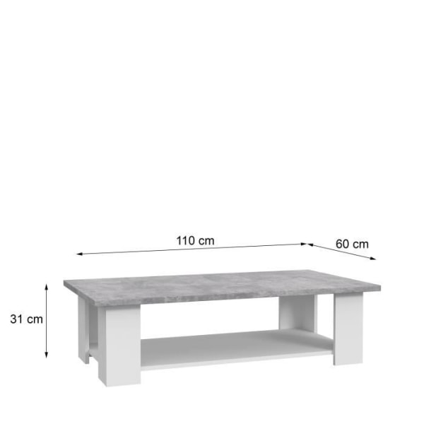 PILVI Rektangulärt soffbord - Vit och ljusgrå betong - L 110 x D 60 x H 31 cm