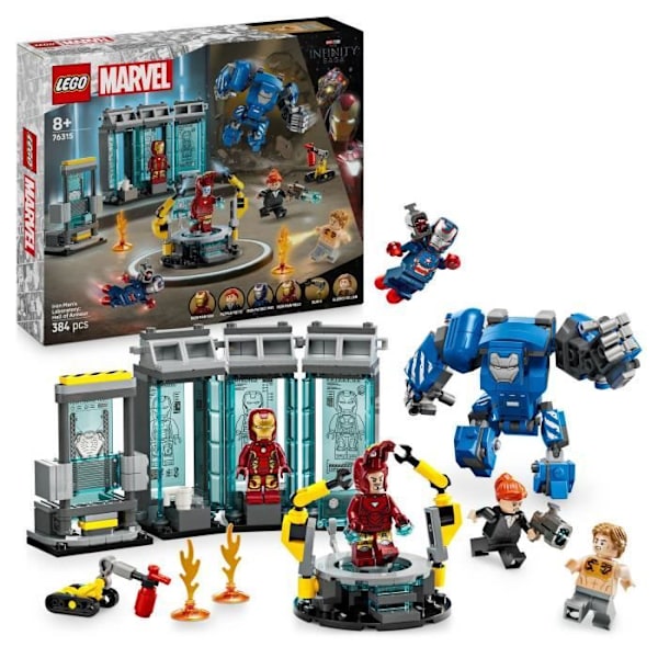 LEGO Marvel 76315 Iron Man Laboratory: Hall of Armor - Leksak för pojkar, 8 år gammal