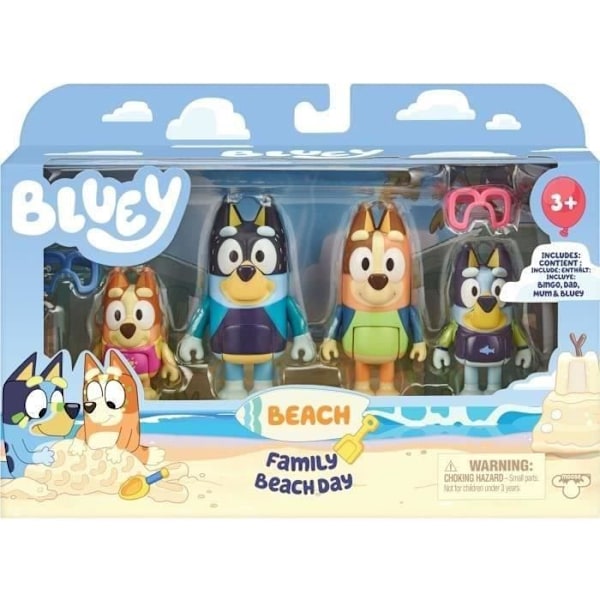 Miniatyrfigurer - Älgleksaker - Familjen på stranden (4 figurer) - Bluey