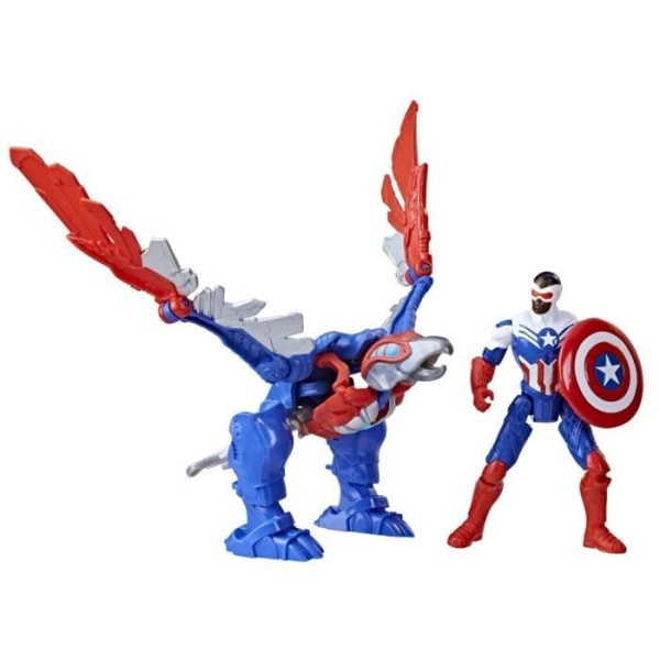 Marvel Mech Strike Mechasaurs, 4-tums Captain America Actionfigur med Redwing Mechasaur, Superhjälteleksak