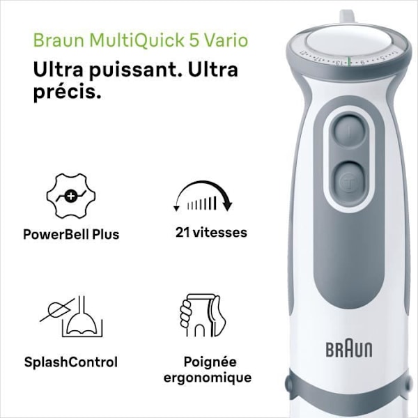 Blender - BRAUN - MQ5207WH - 1000 W - 600 ml - Grå / Vit