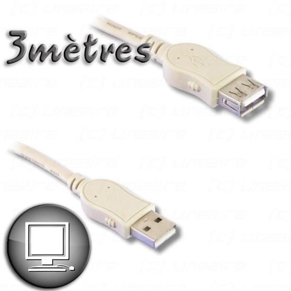 Förlängningskabel USB 2.0 En hane / A hon 3m