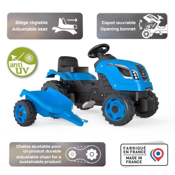 Smoby Farmer XL Pedal Tractor + Trailer - Blue