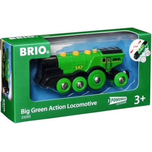 BRIO World - 33593 - Kraftfull grön lokomotiv med batterier - Träleksak