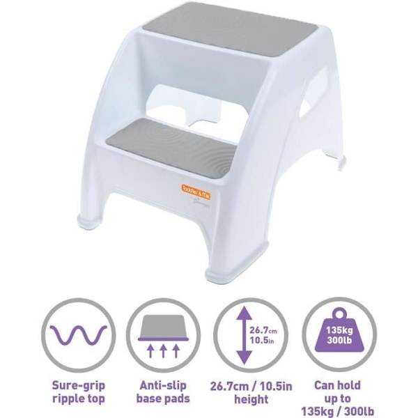 Step pall - DREAMBABY - Toddler & Me 2 Up - Halkfri och strukturerad - Upp till 145 kg för små och vuxna - Grå