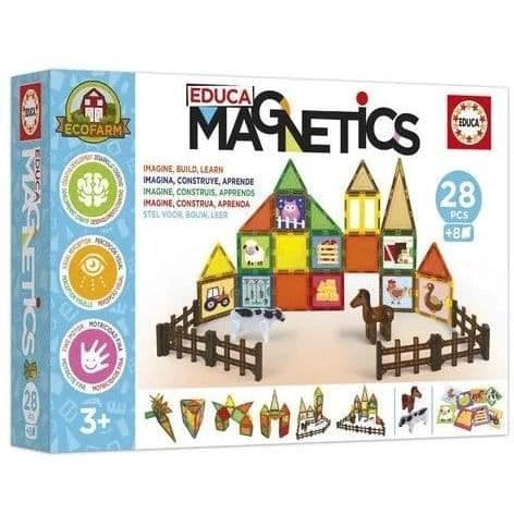 Magnetics Ecoferme - Bygglek - EDUCA - 28 magnetiska bitar, 2 djur, 8 kort - Från 3 år