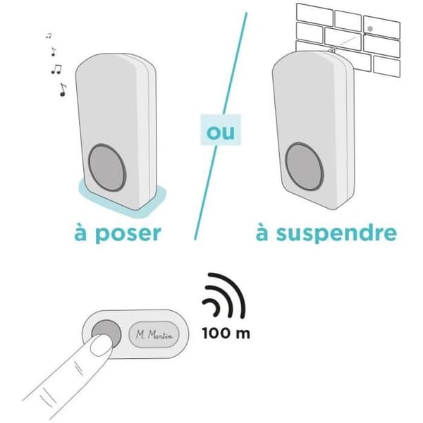 Trådlös ringsignal - OneBell 100 - SCS SENTINEL - 100 m räckvidd - 15 melodier - IP55