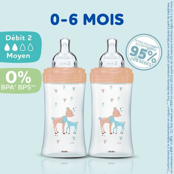 Uppsättning av 3 Dodie Anti -Color Biberons Sensation+ - Glass - 270 ml - 0-6 månader - Flat Pacifier - Depit 2