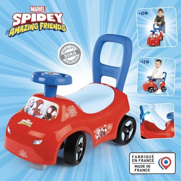 Smoby - 2 i 1 barnvagn - Spidey - Box under sadeln + horn - Från 10 månader - Tillverkad i Frankrike