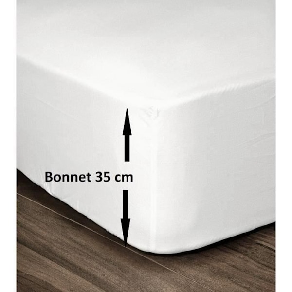 LOVELY HOME Monterat ark 100% bomull 180x200cm - hatt 35 cm - vit