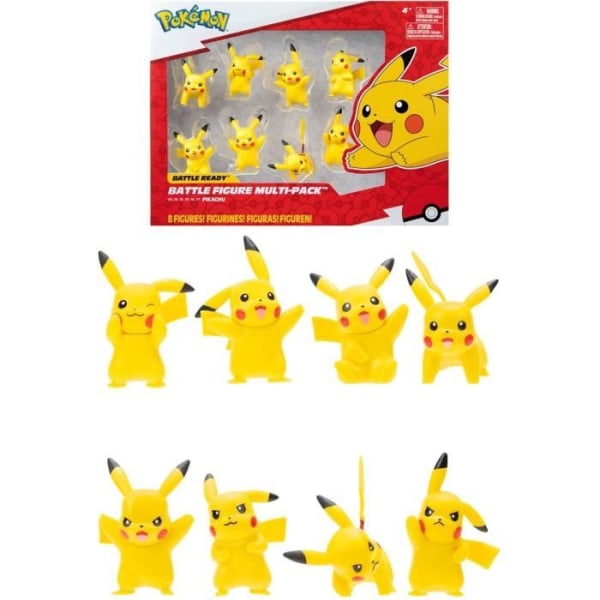 Bandai - Pokémon - 8 stridsfigurer - Paket med 8 Pikachu-figurer - JW2604