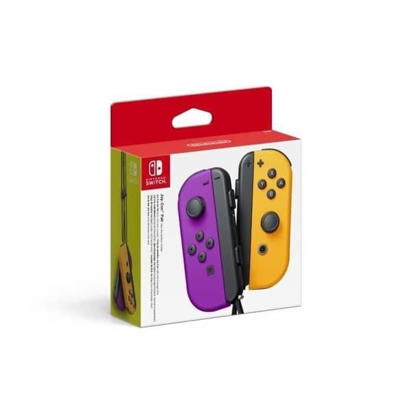 Par Joy-Con-spakar vänster neonlila och höger neonorange