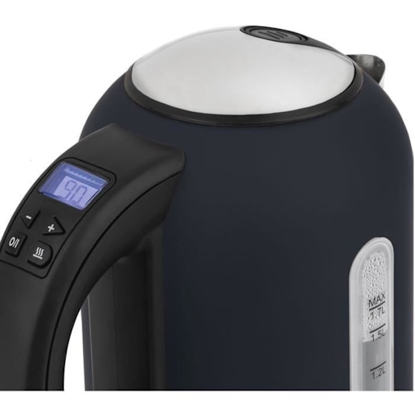 Programmerbar vattenkokare - HKoeNIG - Boe56 - 1,7L - 2200 W - Justerbar temperatur - LCD-skärm - Matt nattblått och rostfritt stål