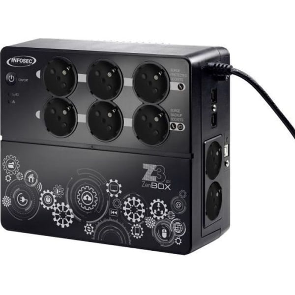 INFOSEC Högfrekvensomformare Z3 ZenBox EX 1000 - 1000 VA 8 FR / SCHUKO-uttag Svart
