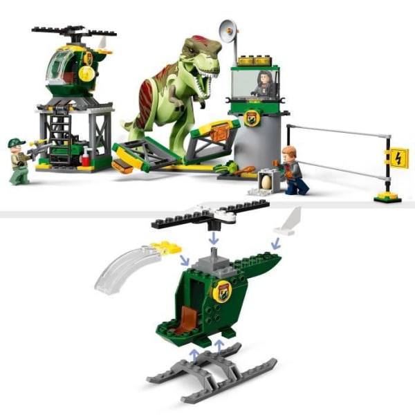 LEGO 76944 Jurassic World T. Rex Escape, Dinosaurier, Med Bil, Helikopter och Flygplats, från 4 år gammal