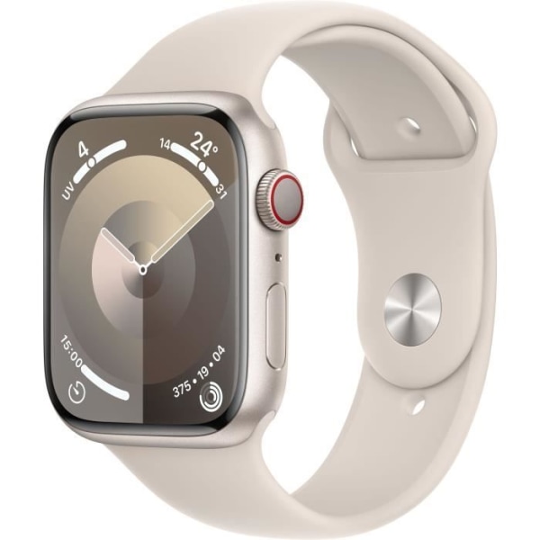 Apple Watch Series 9 GPS + Cellular - 45 mm - Starlight aluminiumfodral - Starlight Sport Band - M/L
