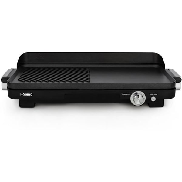 HKOENIG GRX330 - Dubbelzoner Plancha - 50x25cm - 1800W - Anti -Adhesive Revealing - Grill Turbo Function - Justerbar termostat