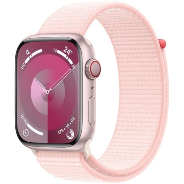 Apple Watch Series 9 GPS - 45 mm - Rosa aluminiumfodral - Ljusrosa Sport Loop Strap