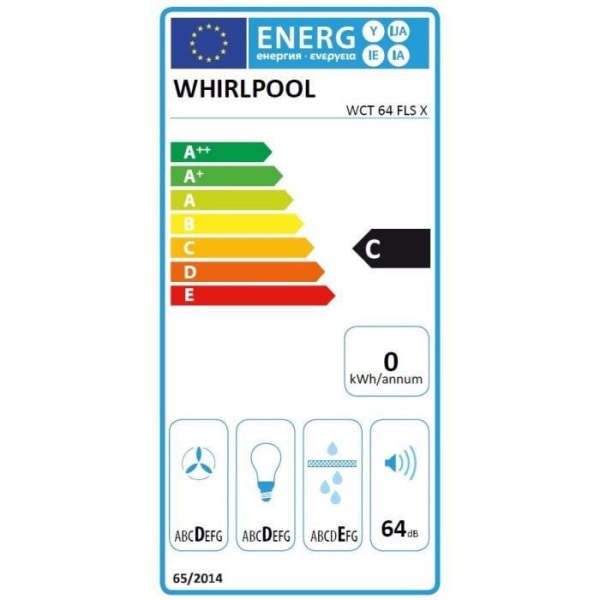 WHIRLPOOL WCT64FLSX Integrerad huva - 332 m3 luft / h max - 64 dB max - 3 hastigheter - L 53 cm - Rostfritt stål