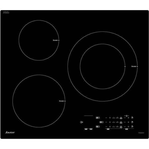 SAUTER SPI5361B Induktionshäll - 3 zoner - 7200W - L60 x D52cm - Glasbeläggning - Svart