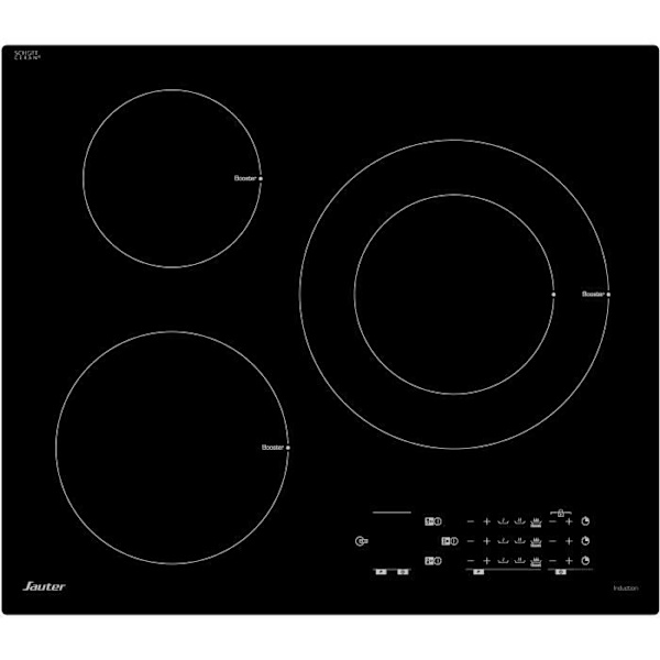 SAUTER SPI5361B Induktionshäll - 3 zoner - 7200W - L60 x D52cm - Glasbeläggning - Svart Svart