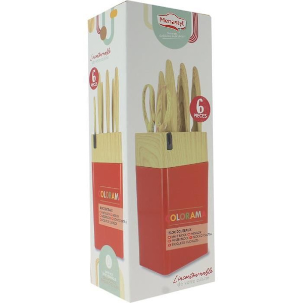 6-delat knivblock - MENASTYL - 5041061 - Keramiskt blad - Polypropylen - Magenta
