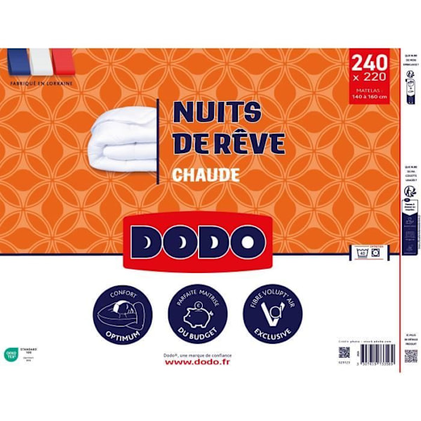 DODO - Extra varmt täcke - NUITS DE REVE - 220 x 240 cm - 400gr/m² - Vit