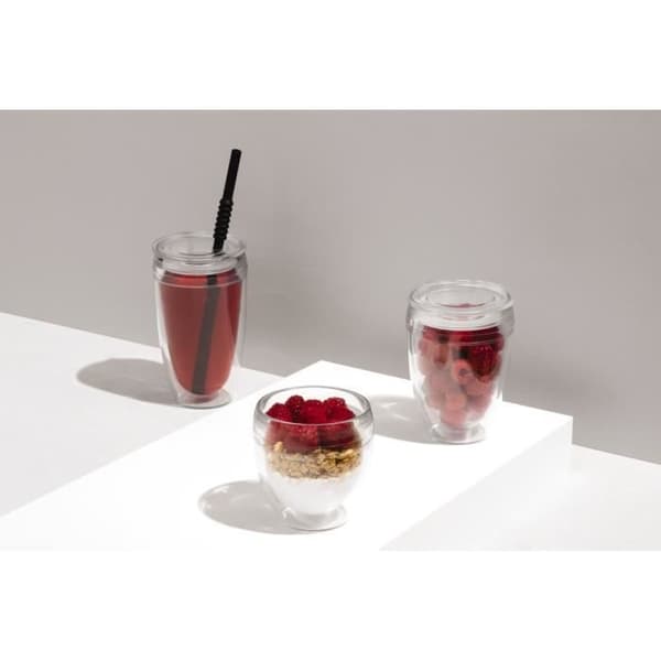 Set med 2 muggar - BODUM - Pavina To Go - Dubbelväggig plast - Lufttätt lock - 20 cl - Transparent