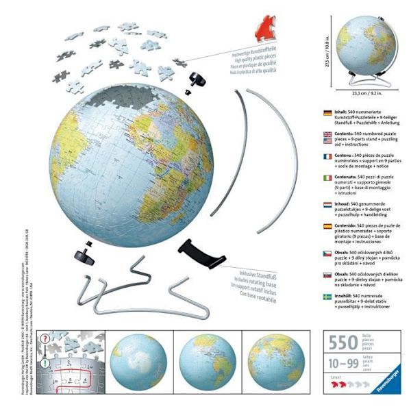3D-pussel 540 delar: Globe aille Unique Coloris Unique