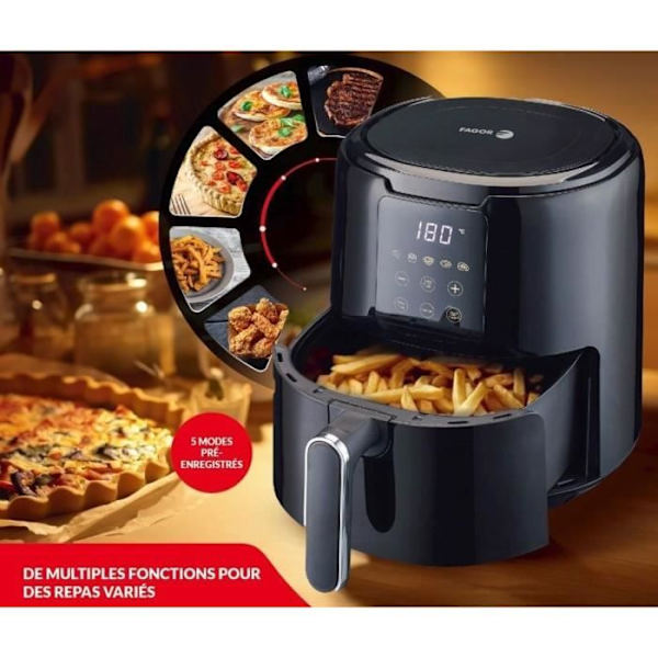 Oljefri fritös - FAGOR - Airfryer FG4210 - 4,2 L - 1300 W - Pekskärm - 5 förinställningar för tillagning - Timer - Svart