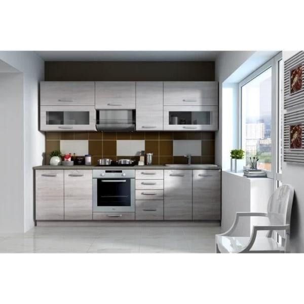 Inglasad hög enhet med 2 vippdörrar - B 80 x D 31,6 x H 72 - Sonoma ekfinish - LASSEN