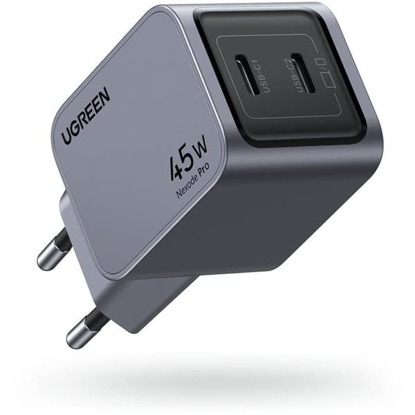 UGREEN Nätadapter - GaN 2 USB-C-portar - 45W - Grå