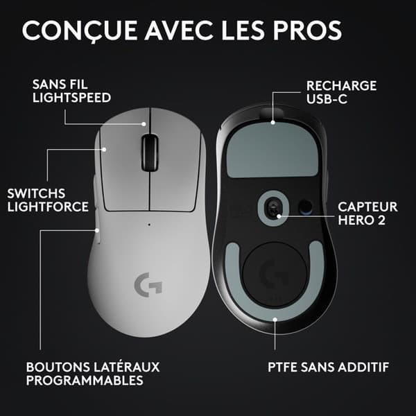Gamingmus - trådlös - Logitech - G Pro X Superlight 2 DEX - Vit