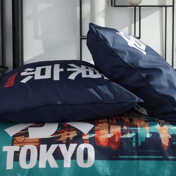 Sängkläder - IDAG - JAVA - 2 personer - 240x220 cm - Bomull - Tokyotryck - Turkos