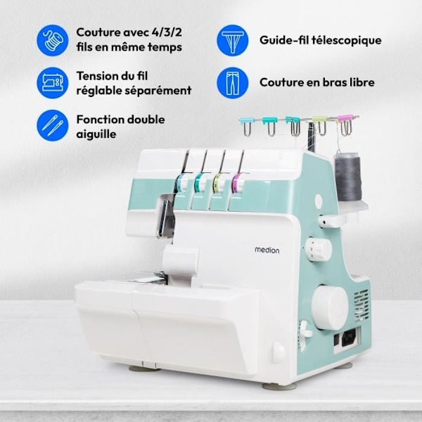 Overlocker - MEDION - SO 90 - 91W - Nål typ 11, 14, 16 - 1200 rpm - LED - Turkos