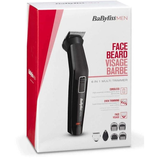 BABYLISS MT725E - 6 i 1 multifunktionstrimmer - Trådlös - 60 min autonomi - 2 utbytbara tillbehör - Tvättbara huvuden