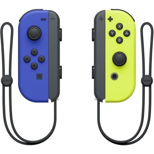 Par Joy-Con vänsterblått och höger neongult