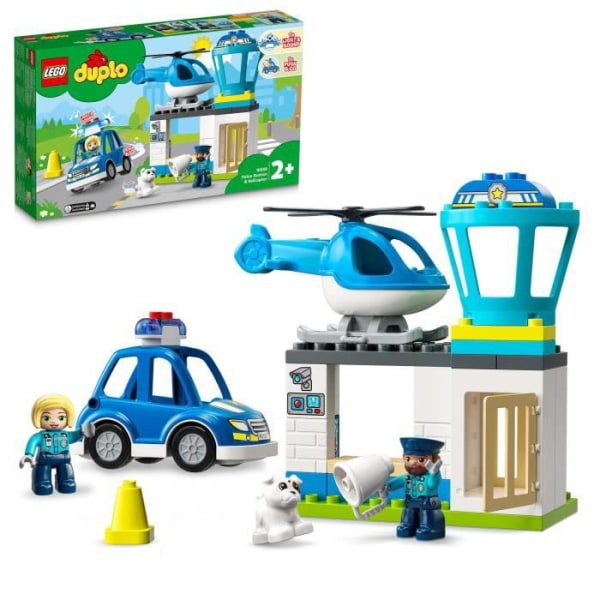 LEGO 10959 DUPLO polisstation och polishelikopter, bil med blinkande ljus och siren, utvecklingsleksak för 2-åringar