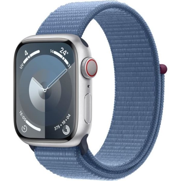 Apple Watch Series 9 GPS - 41 mm - Silver aluminiumfodral - Winter Blue Sport Loop Strap
