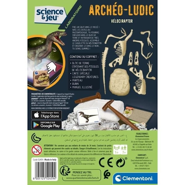 CLEMENTONI Science & Game - Archéo Ludic Vélociraptor - Vetenskapligt spel