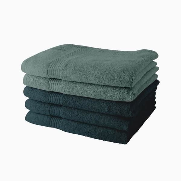 Set om 5 IDAG Badlakan 70x130 cm 100% bomull - 3 påfåglar + 2 celadon