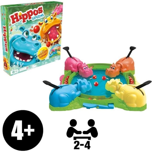 Gluttonous Hippos, brädspel för barn, brädspel, från 4 år, för 2 till 4 spelare, Hasbro Gaming