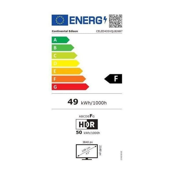 UHD QLED LED-TV - CONTINENTAL EDISON - CELED43SVQLB26B7 - 43" (108 cm) - 3xHDMI, 2xUSB - Vit