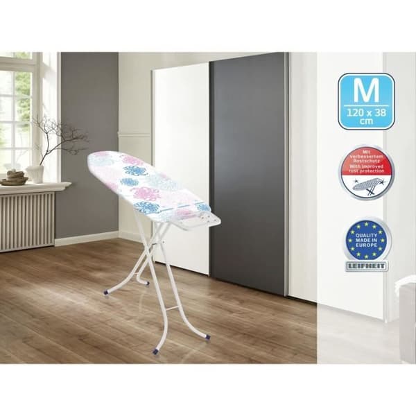 LEIFHEIT 72577 Classic M Basic strykbräda, strykbräda 120x38 cm, höjdjusterbar med fast strykjärn