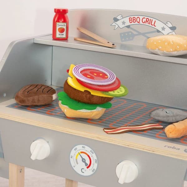 Barngrillkök - ROBA - Massivt trä - 14 tillbehör - Grå/Natur
